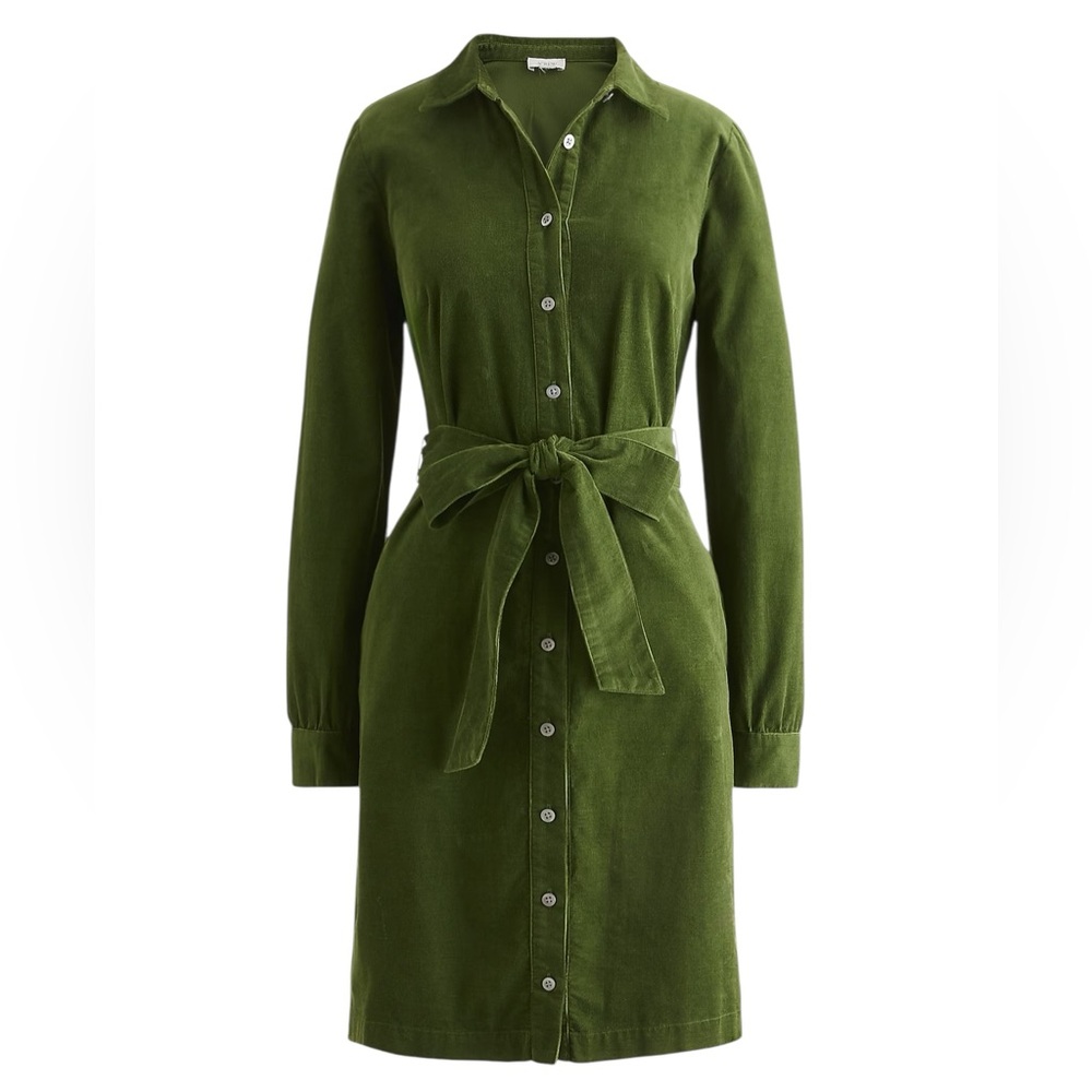 J. Crew Factory Olive Green Long Sleeve Shirt Dress with Waist Tie
